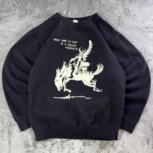 Faded Distressed Bad Bunny Crewneck Sweatshirt Mens M Black Graphic